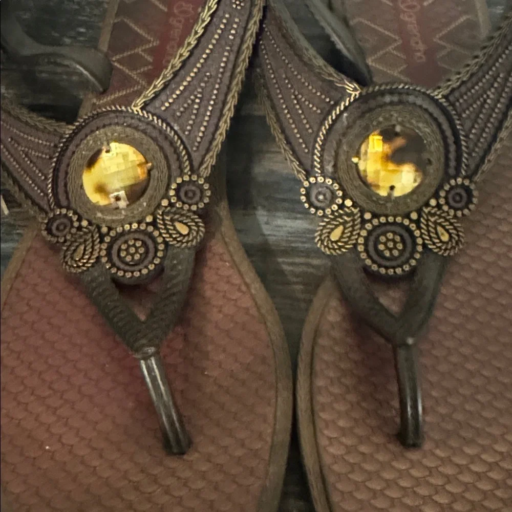 Dark Brown Sandals with Gold Accents